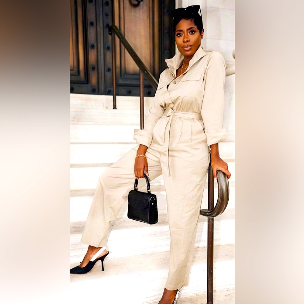 NWT Khaki Belted Jumpsuit (The Drop x @highlowluxxe)
